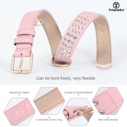 Diamond-Studded Pet Collar Waterproof Leather Soft Neoprene Padded Adjustable Dog Collar for Small Medium Large Dogs