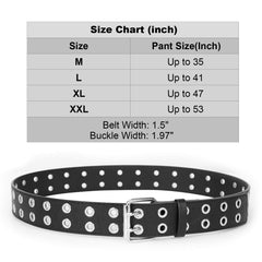 2 Pack Double Grommet Belt PU Leather Punk Belt for Women Jeans