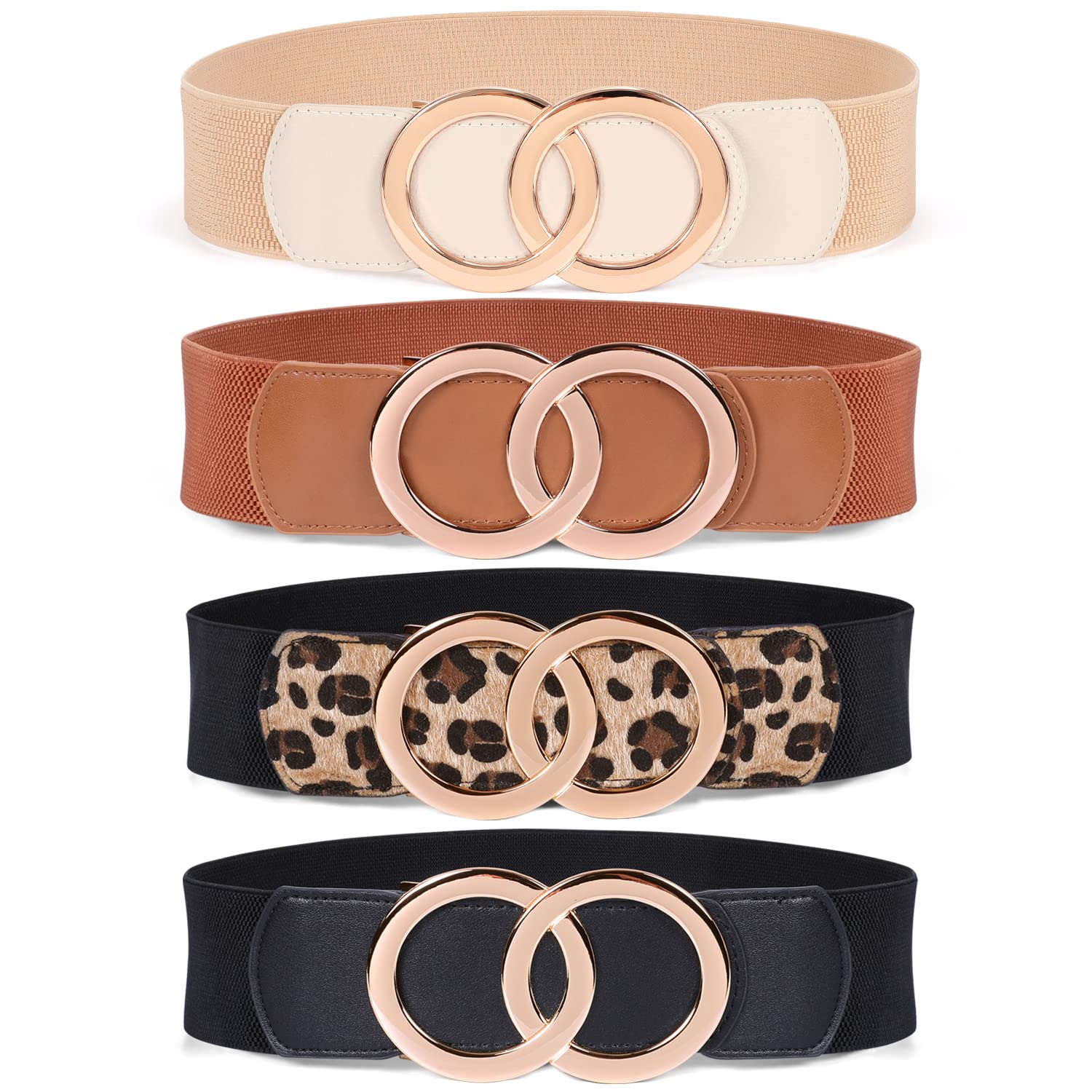 JASGOOD Women Stretchy Wide Waist Belts, Ladies Elastic Belt for Dresses Double Ring Buckle - JASGOOD OFFICIAL