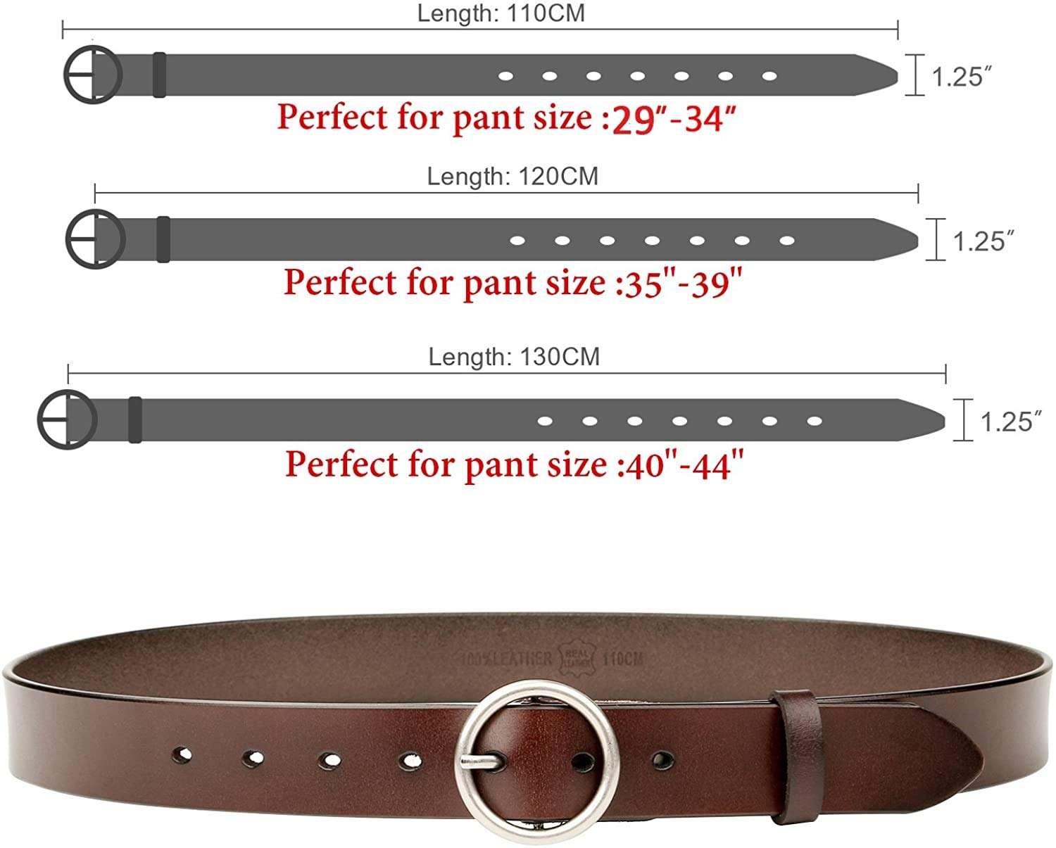 Women Casual Dress Belt Fashion Leather Belt with O Ring Buckle for Jeans Pants - JASGOOD OFFICIAL
