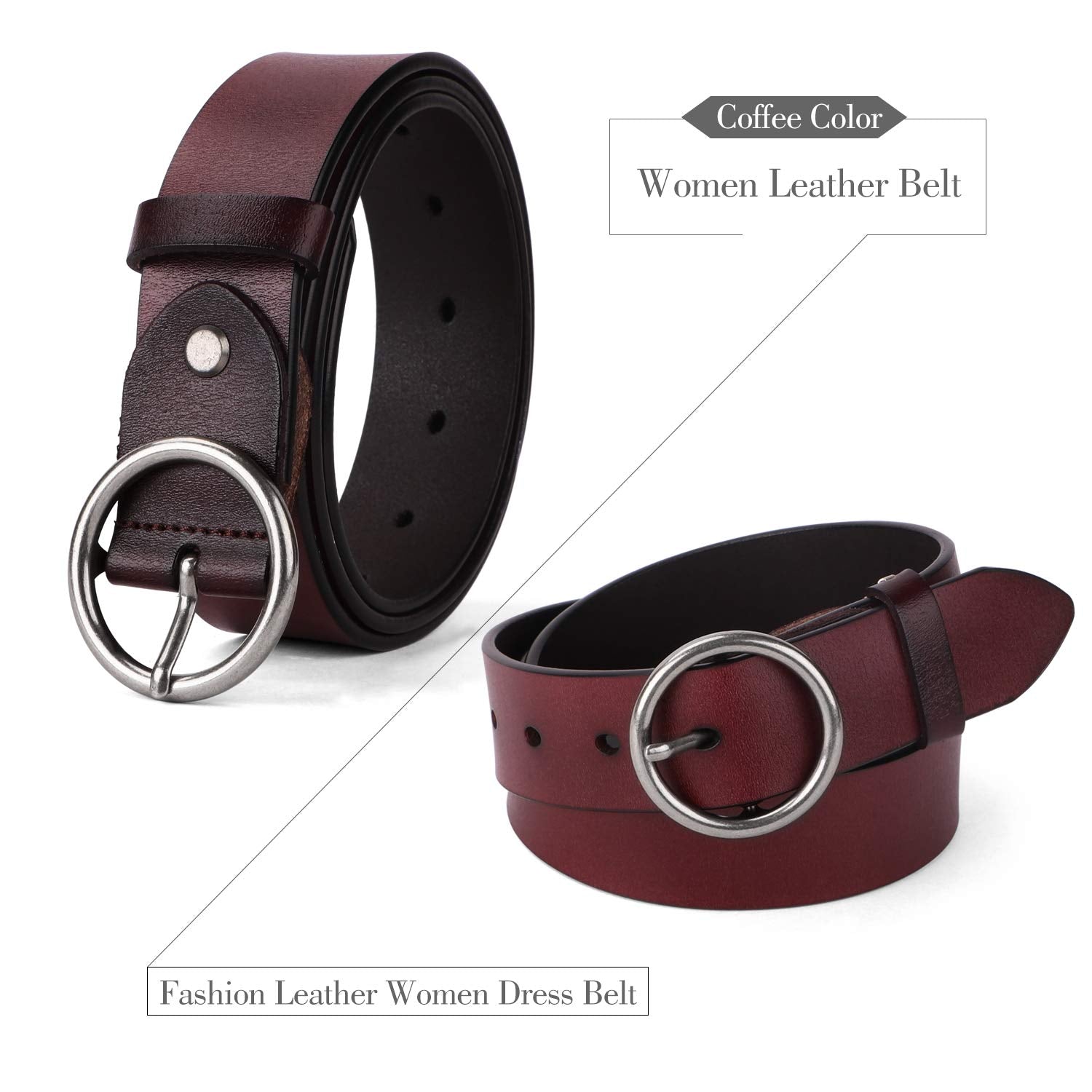 Women Casual Dress Belt Fashion Leather Belt with O Ring Buckle for Jeans Pants - JASGOOD OFFICIAL