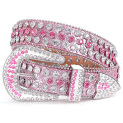 Women Men Western Rhinestone Studded Leather Belt Unisex Bling Cowgirl Cowboy Waist Belt for Jeans Pants