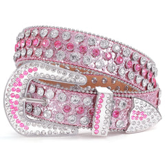 Women Men Western Rhinestone Studded Leather Belt Unisex Bling Cowgirl Cowboy Waist Belt for Jeans Pants