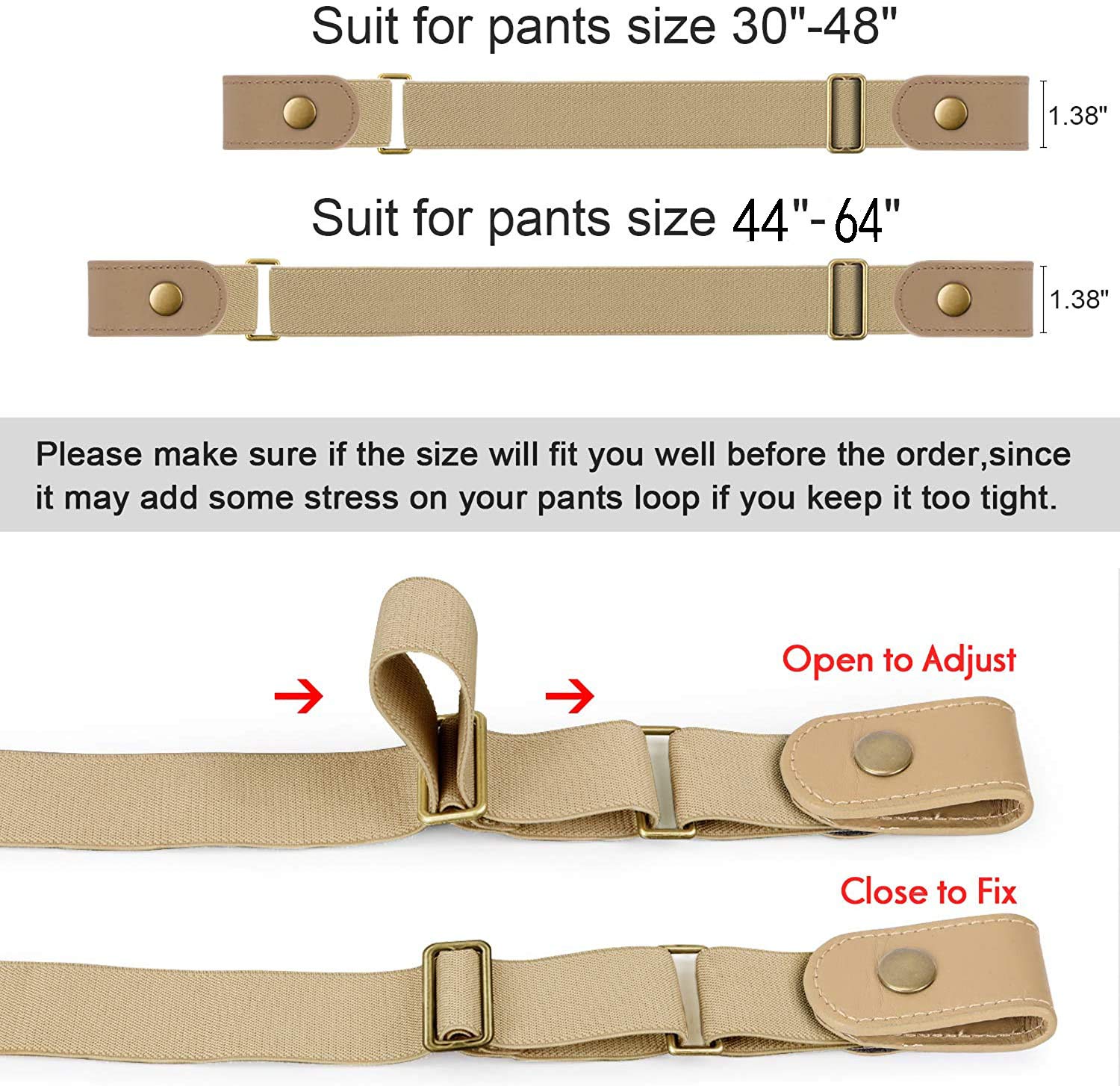 No Buckle Show Belt for Men Buckle Free Stretch Belt for Jeans Pants 1.38 Inches Wide - JASGOOD OFFICIAL