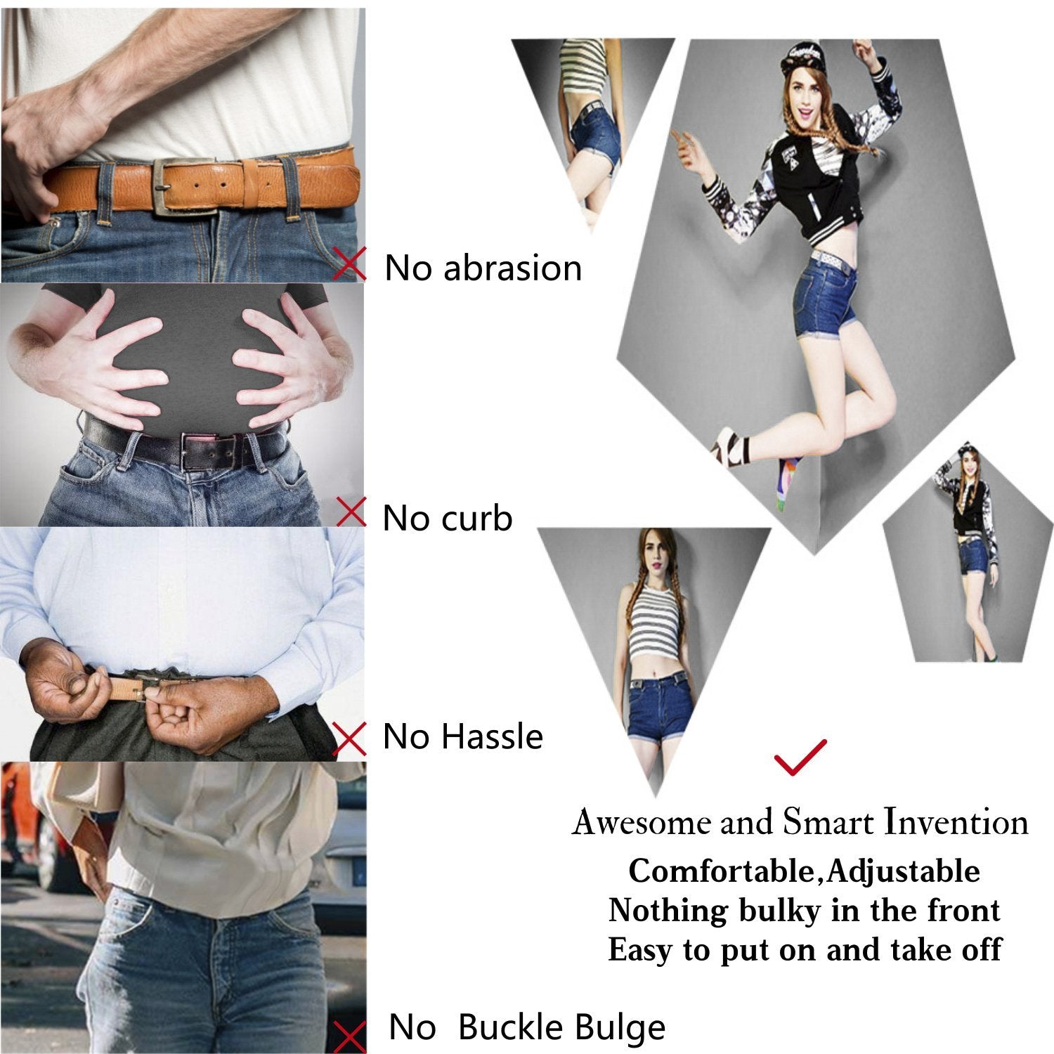 No Buckle Show Belt for Men Buckle Free Stretch Belt for Jeans Pants 1.38 Inches Wide - JASGOOD OFFICIAL