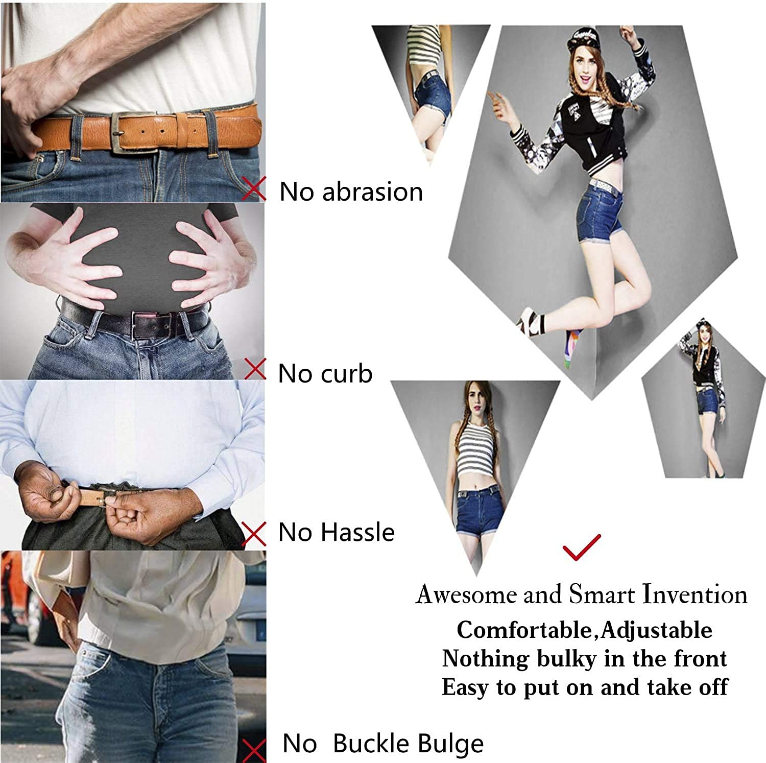 No Buckle Show Belt for Men Buckle Free Stretch Belt for Jeans Pants 1.38 Inches Wide - JASGOOD OFFICIAL