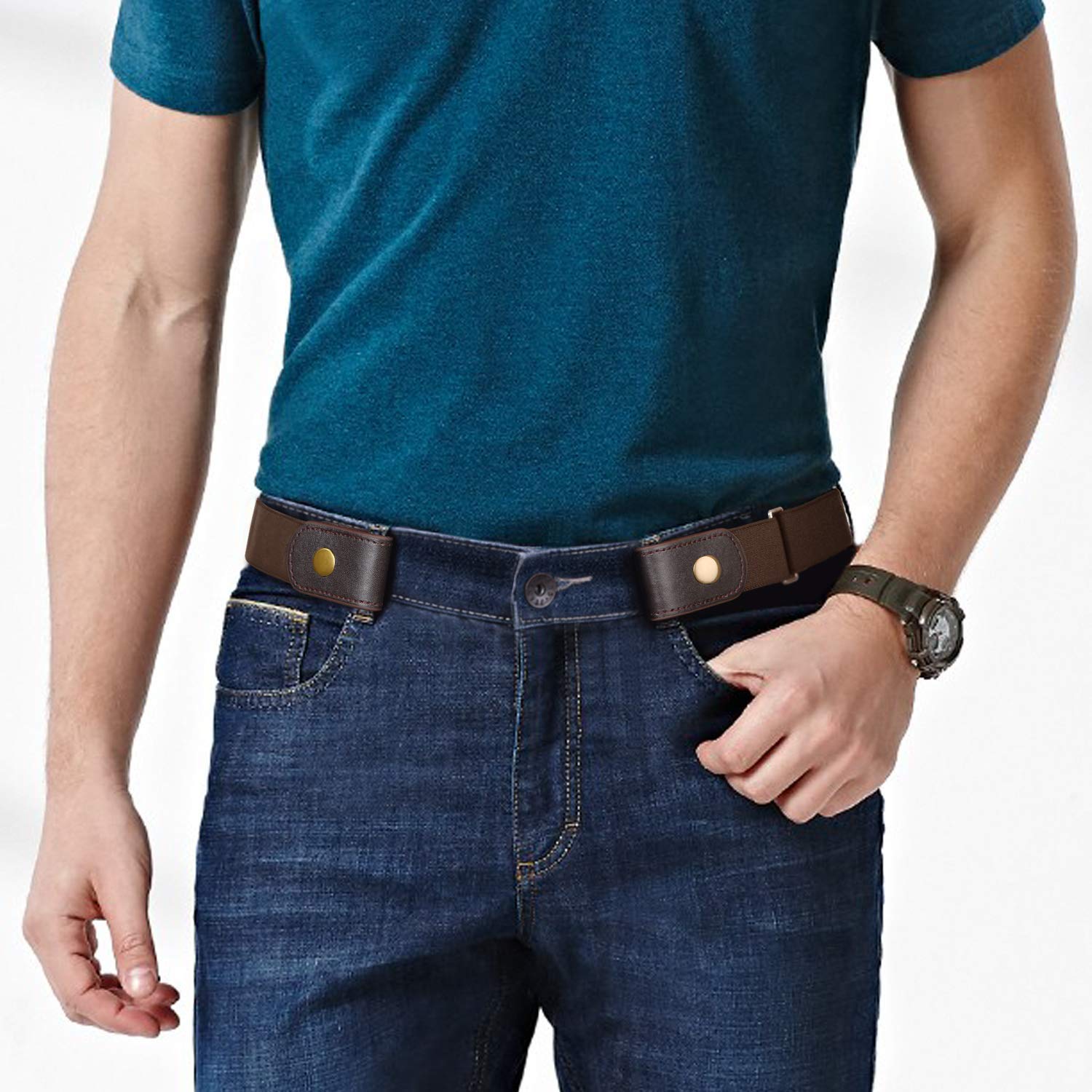 No Buckle Show Belt for Men Buckle Free Stretch Belt for Jeans Pants 1.38 Inches Wide - JASGOOD OFFICIAL