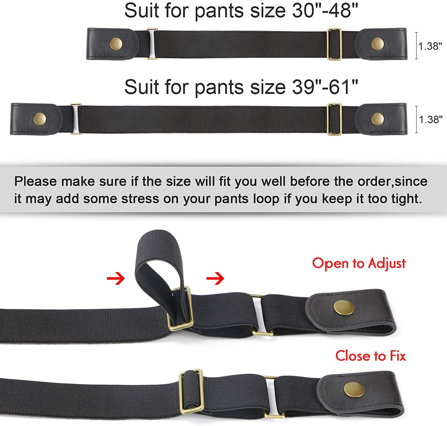 No Buckle Show Belt for Men Buckle Free Stretch Belt for Jeans Pants 1.38 Inches Wide - JASGOOD OFFICIAL