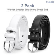 Women Leather Belt Skinny Dress Belt for Jeans Pants with Silver Buckle