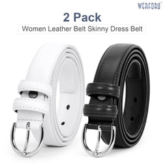 Women Leather Belt Skinny Dress Belt for Jeans Pants with Silver Buckle