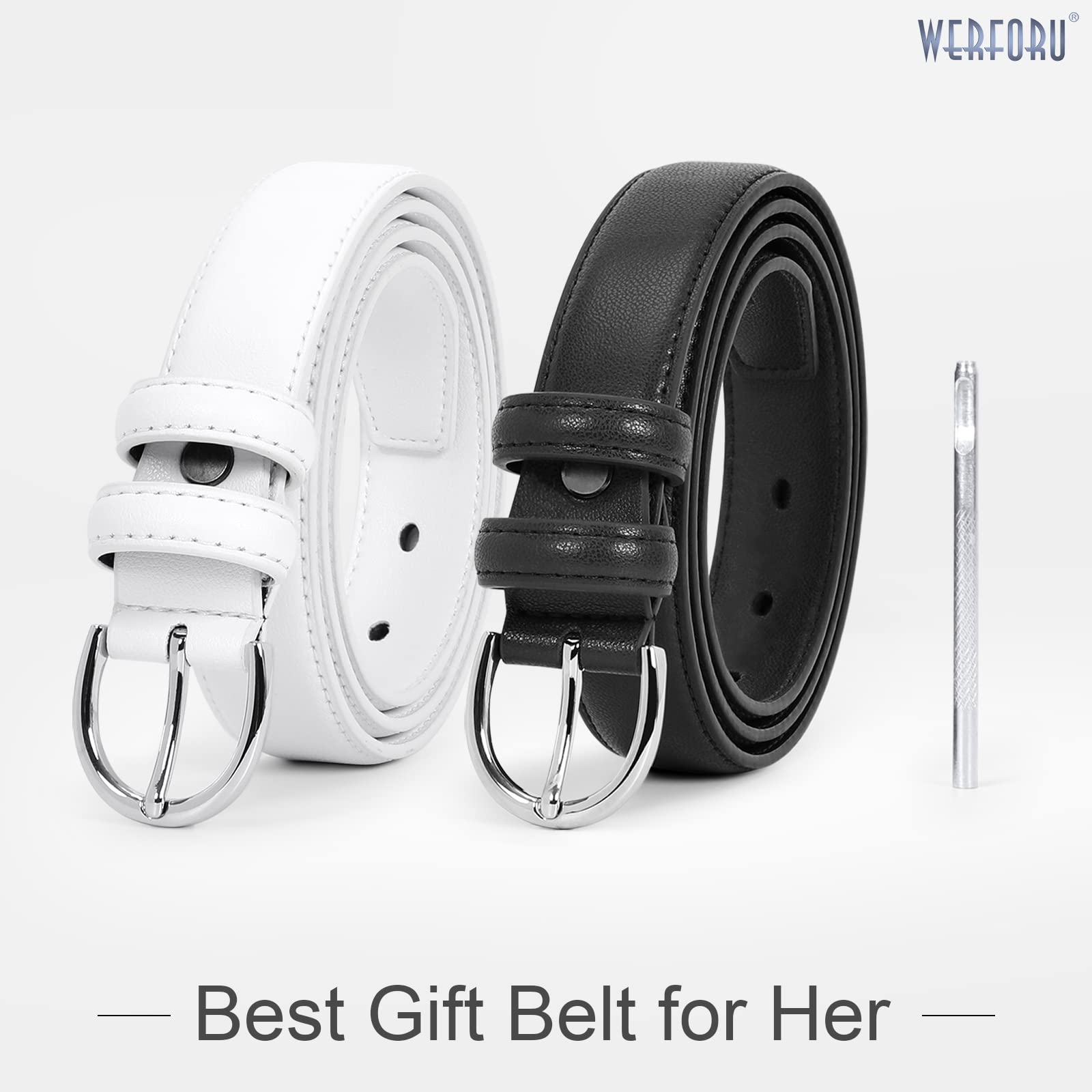 Women Leather Belt Skinny Dress Belt for Jeans Pants with Silver Buckle - JASGOOD OFFICIAL