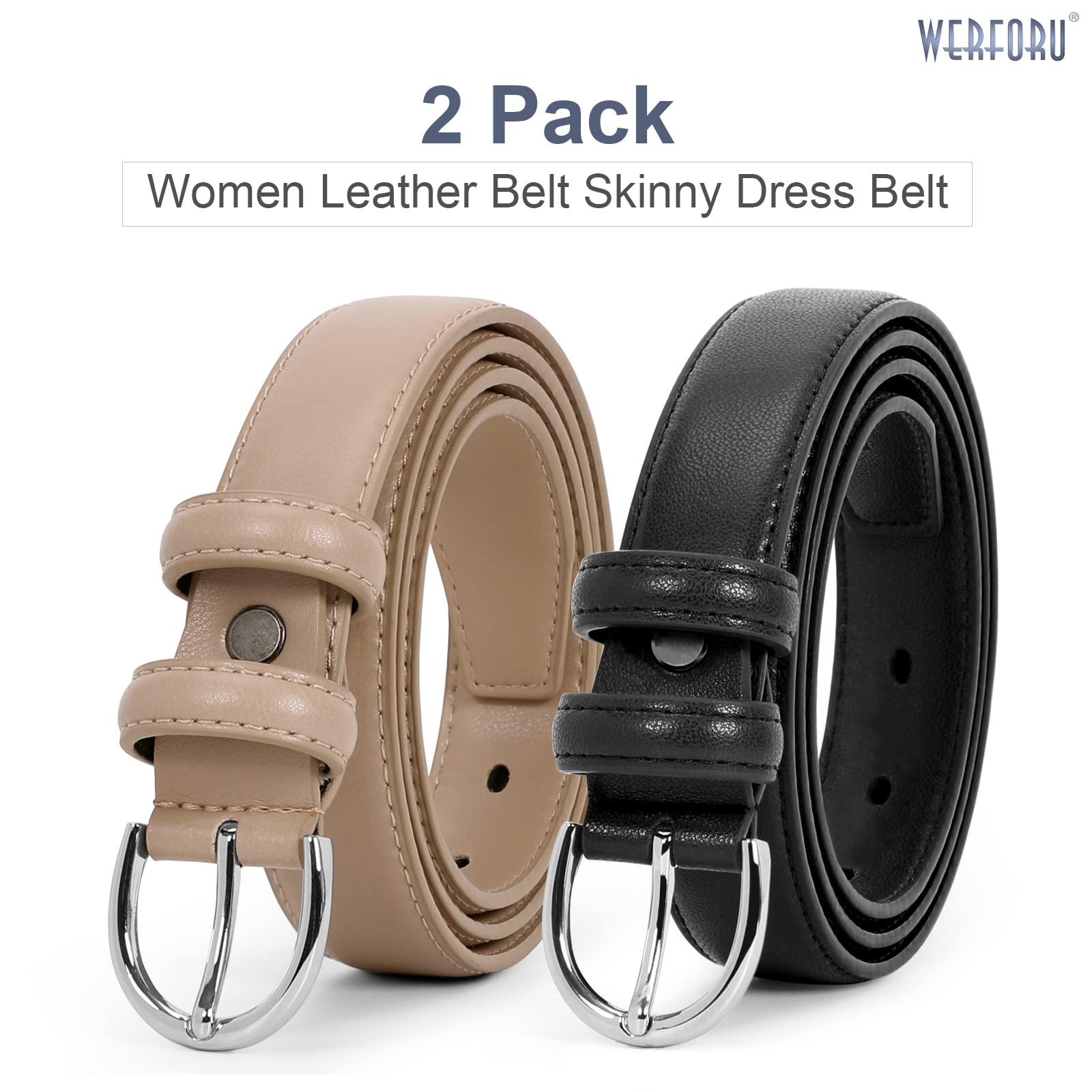 Women Leather Belt Skinny Dress Belt for Jeans Pants with Silver Buckle - JASGOOD OFFICIAL