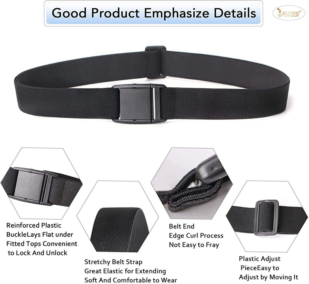 No Show Women Stretch Belt Invisible Elastic Web Strap Belt with Flat Buckle for Jeans Pants Dresses,Suit for US Size 0-16,1-Black - JASGOOD OFFICIAL