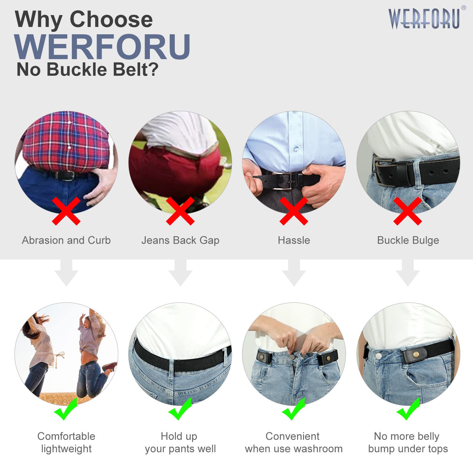 No Buckle Show Belt for Men Buckle Free Stretch Belt for Jeans Pants 1.38 Inches Wide - JASGOOD OFFICIAL