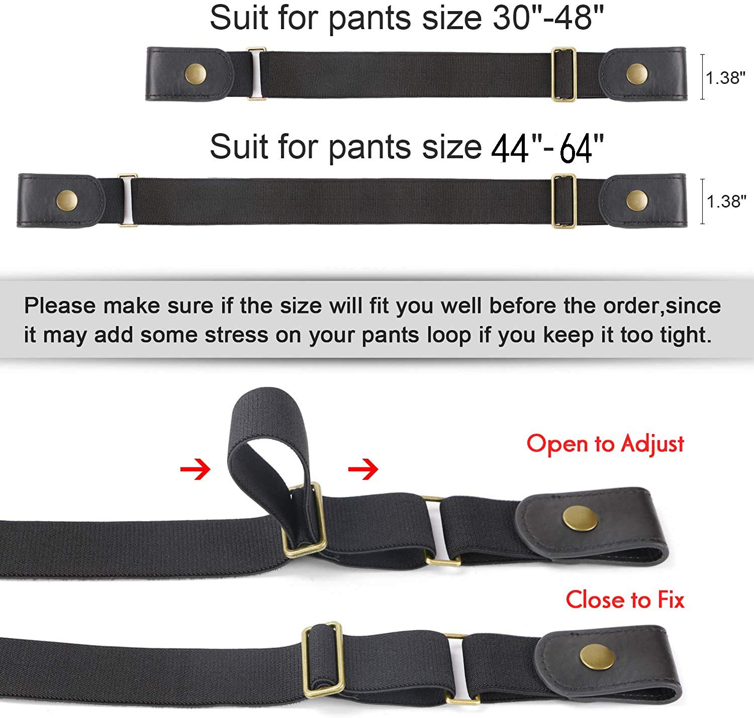 No Buckle Show Belt for Men Buckle Free Stretch Belt for Jeans Pants 1.38 Inches Wide - JASGOOD OFFICIAL