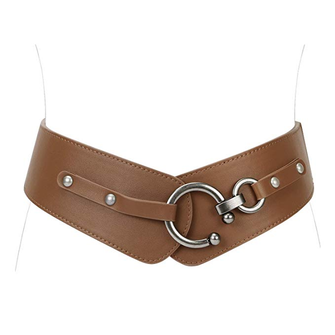Women's Fashion Vintage Wide Elastic Stretch Waist Belt With Interlock Buckle by JASGOOD 