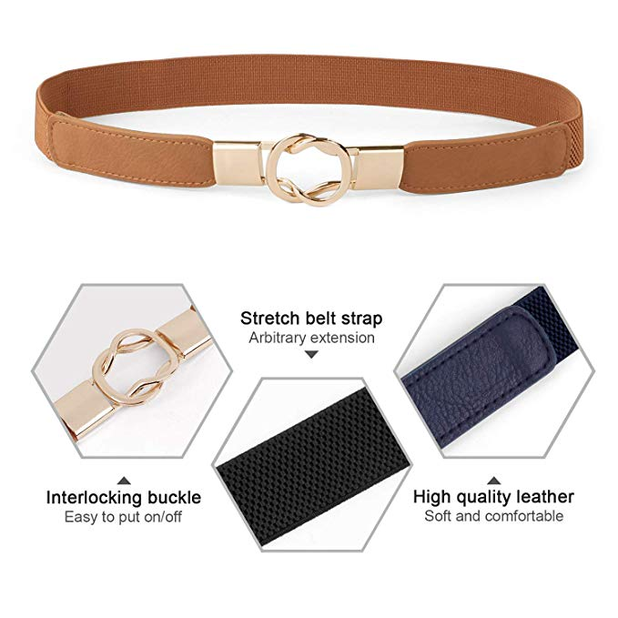 Women Retro Elastic Stretchy Metal Buckle Skinny Waist Cinch Belt 1Inch Wide JASGOOD 