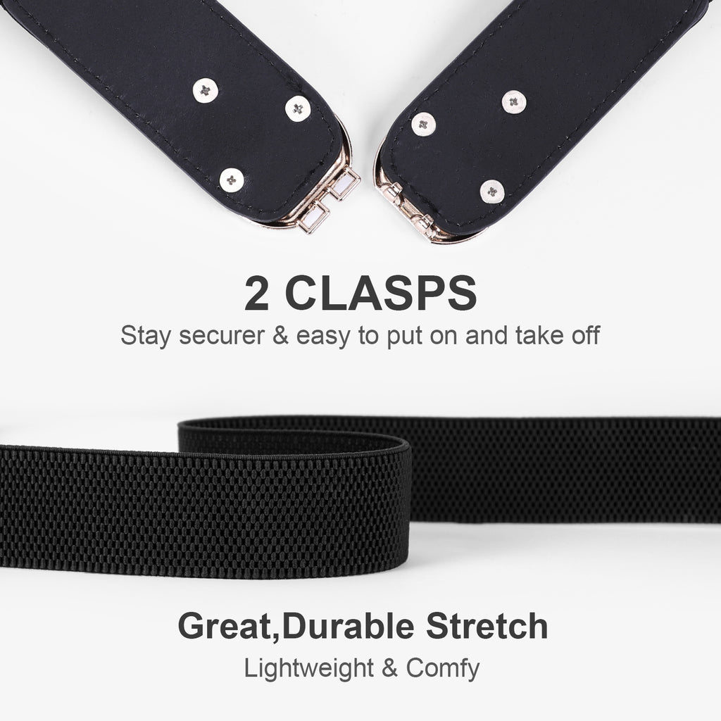 JASGOOD Retro Elastic Belts for Women,Ladies Stretch 1.5Inch Wide,Cute Belts for Dress with Gold Buckle 