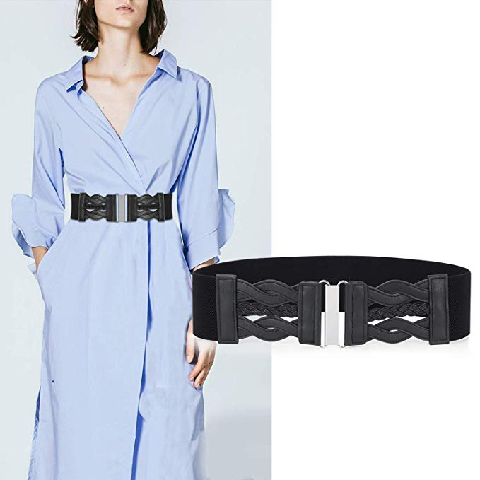 Women Elastic Stretchy Retro Wide Waist Cinch Belt 50s Vintage Ladies Dress Plus Size Belt By JASGOOD 