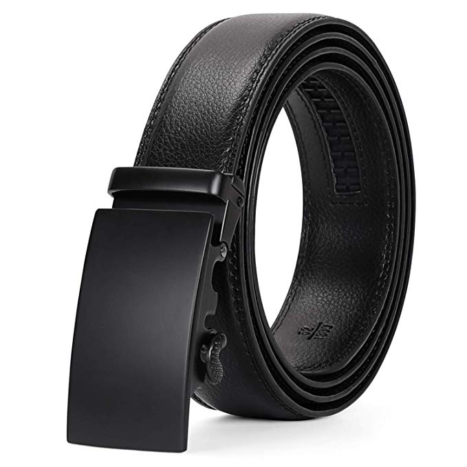 JASGOOD Men Leather Belt Automatic Buckle Ratchet Dress Belt with High Quality Leather in Nice Gift Box Perfect Gift for Men 