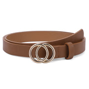 Women's Leather Skinny Belts for Dress Jeans Pants Fashion Soft Leather Waist Belts with Double O-Ring Buckle 