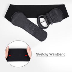 JASGOOD Women Stretchy Wide Waist Belt for Dress Ladies Elastic Belt Hook Buckle 