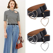 Women Heart-shaped Belt Wide PU Leather Belt Metal Buckle for Women Girls Students Halloween Costume 