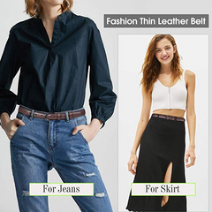 Women Skinny Leather Belt- WERFORU Fashion Dress Jeans Belt with Single Prong Buckle 