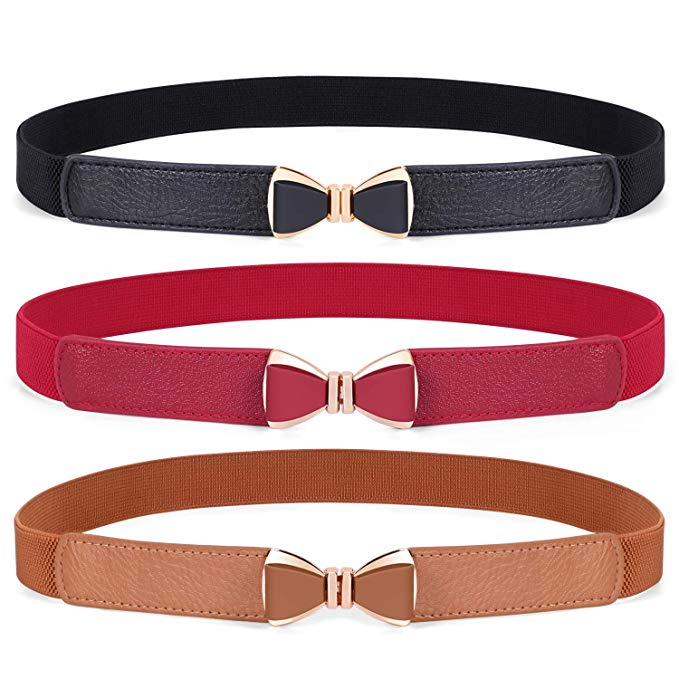JASGOOD Women Bow Skinny Elastic Belt,Stretch Thin Belt,Stretchy Slim Waist Belt for Dresses 1Inch Wide Fit Waist 27-37Inch 