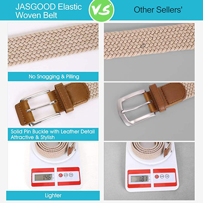 JASGOOD Braided Stretch Belts Mens,Woven Elastic Belt-Causal Belt for Golf Pants Jeans 