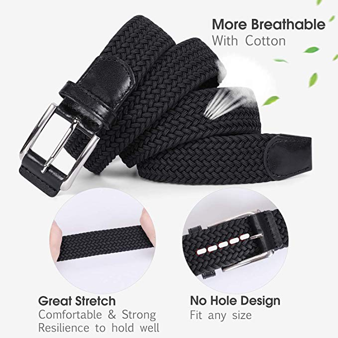 JASGOOD Braided Stretch Belts Mens,Woven Elastic Belt-Causal Belt for Golf Pants Jeans 