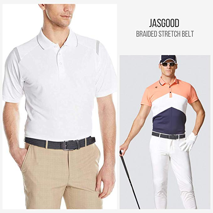 JASGOOD Braided Stretch Belts Mens,Woven Elastic Belt-Causal Belt for Golf Pants Jeans 