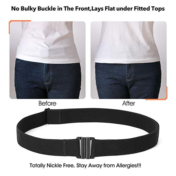 No Show Women Stretch Belt Invisible Elastic Web Strap Belt with Flat Buckle for Jeans Pants Dresses 