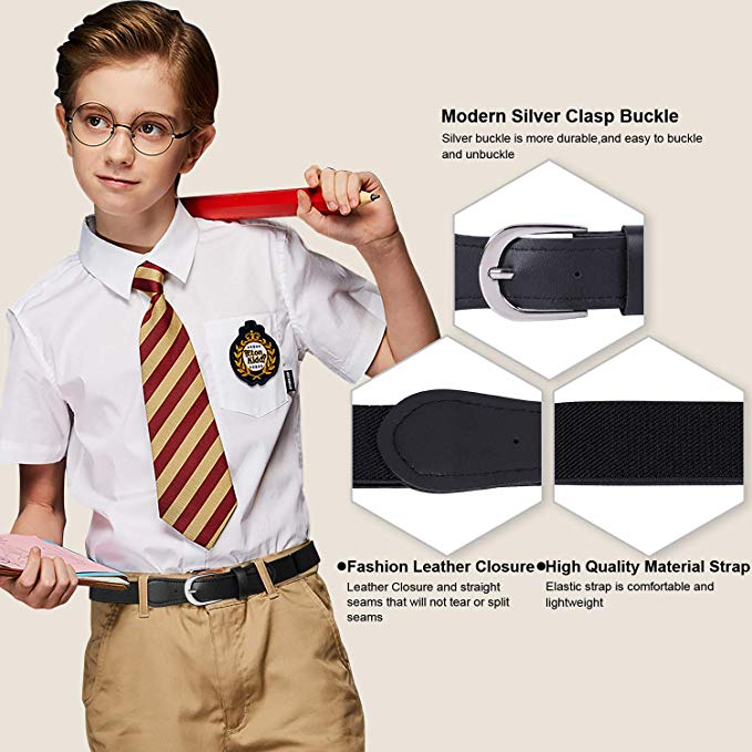 JASGOOD Kids Elastic Adjustable Belts, Stretch Belts for Boys and Girls with Leather Closure 