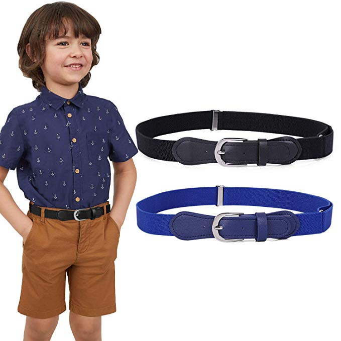 JASGOOD Kids Elastic Adjustable Belts, Stretch Belts for Boys and Girls with Leather Closure 