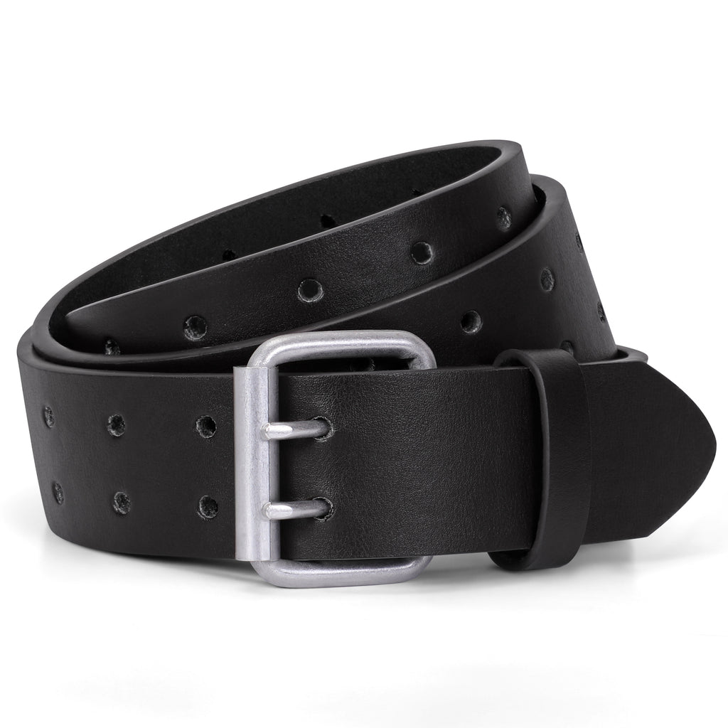 JASGOOD Double Prong Belt for Men,PU Leather Work Belts for Jeans,2 Hole Leather Belts for Men-Casual Leather Belt for Pants 