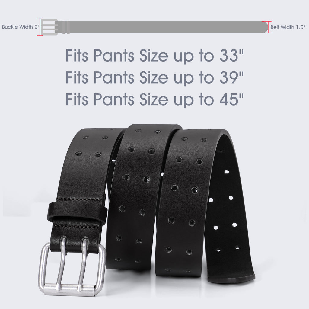 JASGOOD Double Prong Belt for Men,PU Leather Work Belts for Jeans,2 Hole Leather Belts for Men-Casual Leather Belt for Pants 