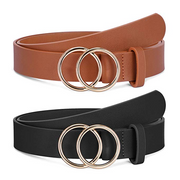 BALTEUS 2 Pack Women Leather Belts Faux Leather Jeans Belt with Double O-Ring Buckle 