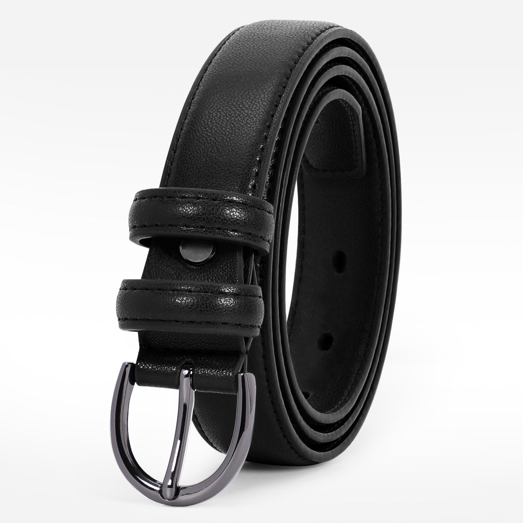 WERFORU Women Leather Belt Skinny Dress Belt for Jeans Pants with Silver Buckle 