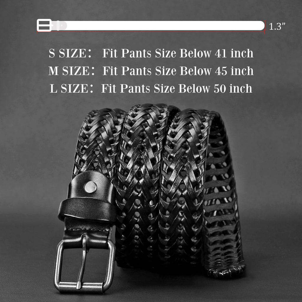 Men’s Leather Braided Belt, JASGOOD Cowhide Leather Woven Belt for Jeans 1.3 Inch Wide with Prong Buckle 