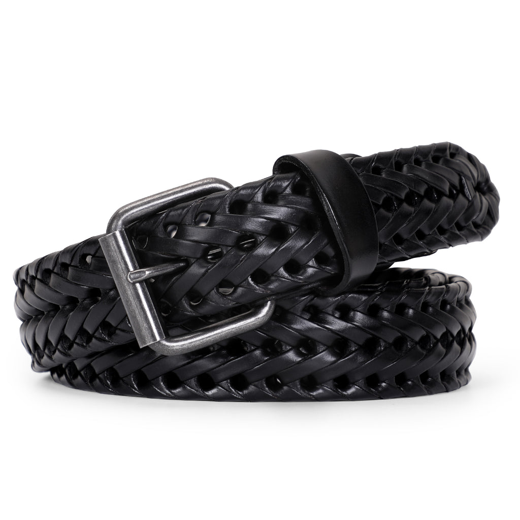 Men’s Leather Braided Belt, JASGOOD Cowhide Leather Woven Belt for Jeans 1.3 Inch Wide with Prong Buckle 