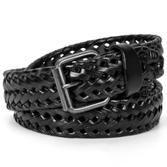 Men’s Leather Braided Belt, JASGOOD Cowhide Leather Woven Belt for Jeans 1.3 Inch Wide with Prong Buckle 