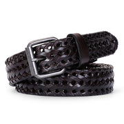 Men’s Leather Braided Belt, JASGOOD Cowhide Leather Woven Belt for Jeans 1.3 Inch Wide with Prong Buckle 