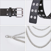 PU Leather Punk Belt for Women Men Jeans 2 Hole Belts 1.5 Wide