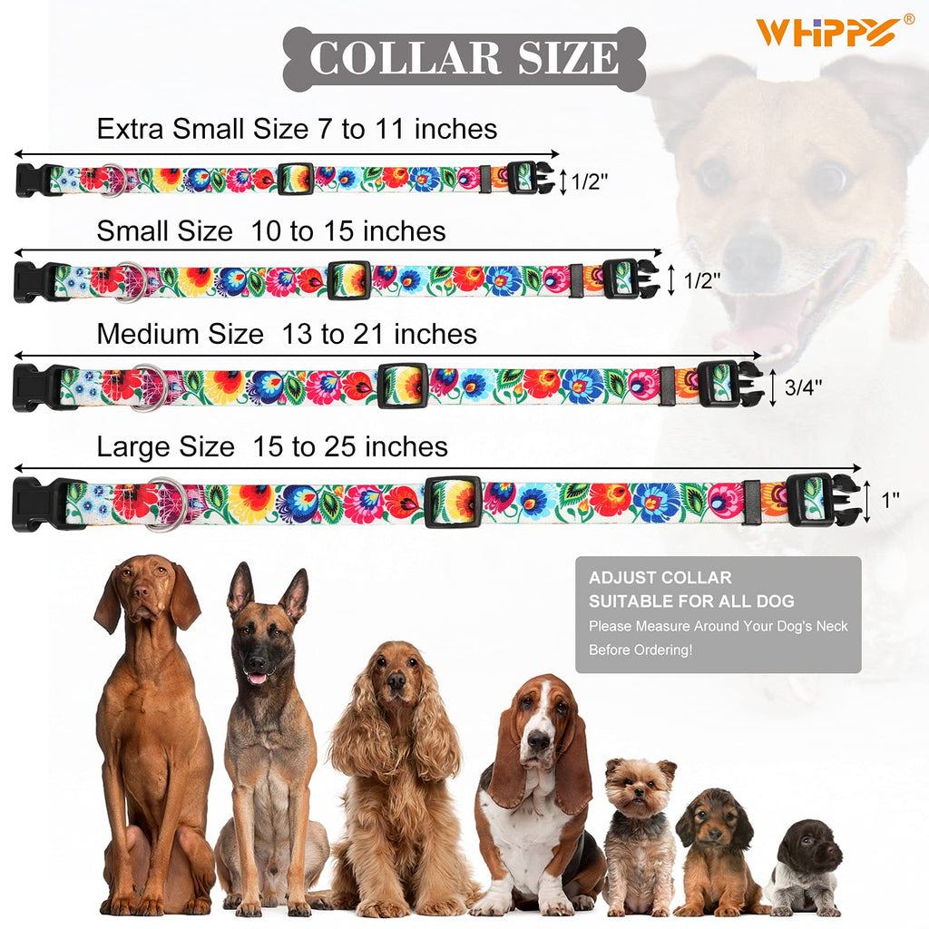 WHIPPY Girl Floral Collar for Small Medium Large Dog Adjustable Lightweight Nylon Flower Print Dog Collar with Quick Release Buckle Personalized Soft Comfortable Puppy Collar