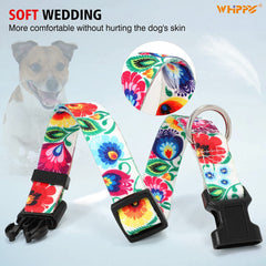 WHIPPY Girl Floral Collar for Small Medium Large Dog Adjustable Lightweight Nylon Flower Print Dog Collar with Quick Release Buckle Personalized Soft Comfortable Puppy Collar
