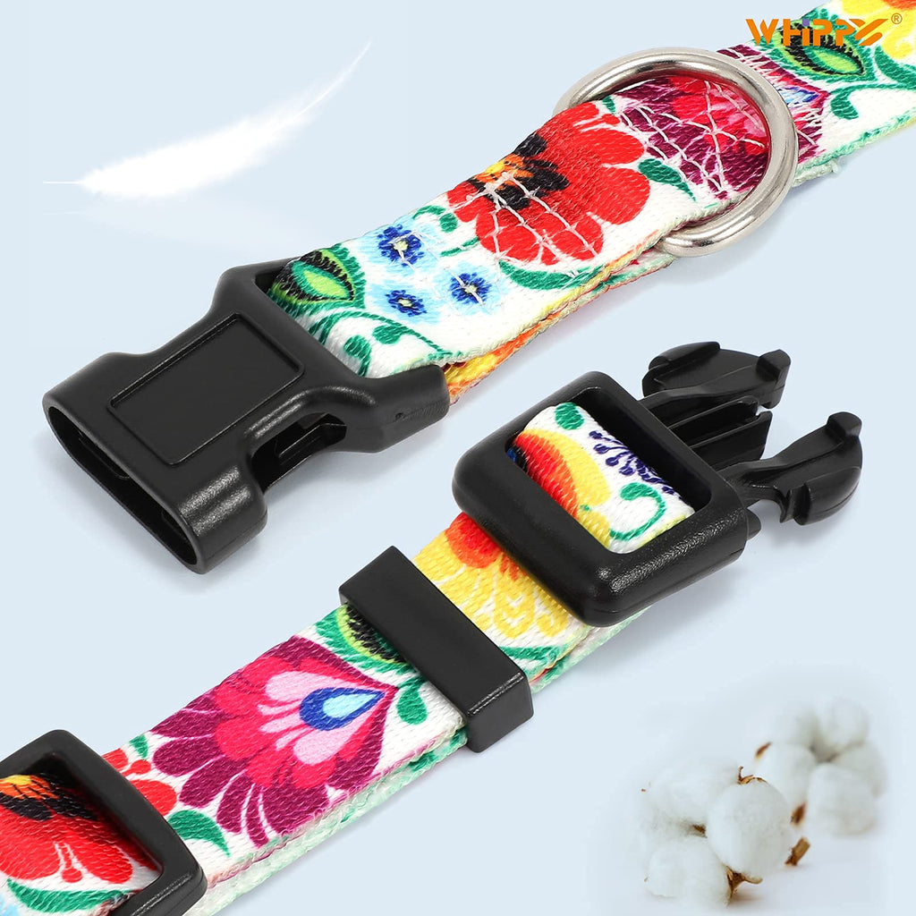 WHIPPY Girl Floral Collar for Small Medium Large Dog Adjustable Lightweight Nylon Flower Print Dog Collar with Quick Release Buckle Personalized Soft Comfortable Puppy Collar