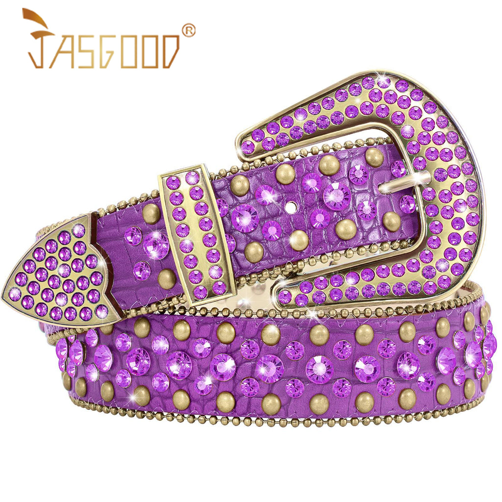 Women Mens  Popular Luxury Crystal Diamond Studded Rhinestone Western Sparkle Designer Leather Belt