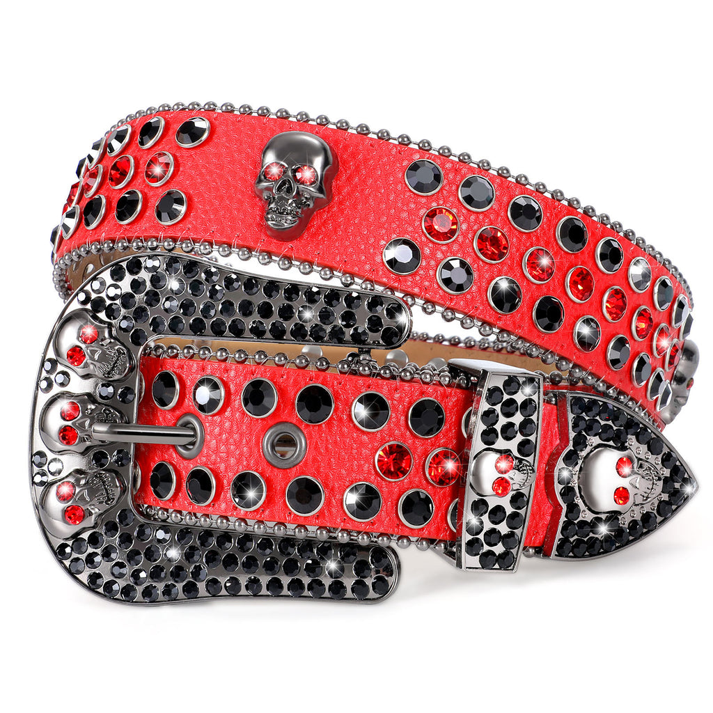 Fast Delivery Luxury Crystal Skull designer Men Women Belt Diamond Studded Rhinestone Belts Western Sparkle Leather Belts