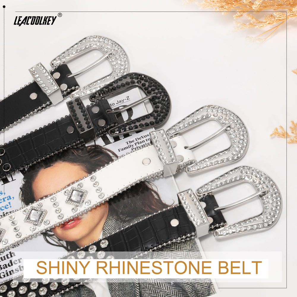 Luxury Crystal Men Cowboy Belt Diamond Studded Rhinestone Belts Western Sparkle country Leather Belts